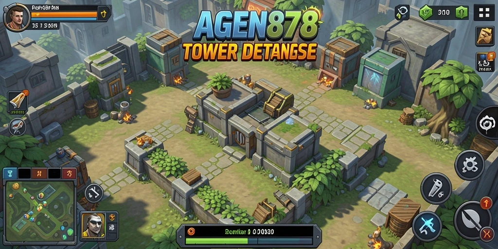 Tampilan screenshot AGEN878 yang menunjukkan pertempuran menara yang intens.