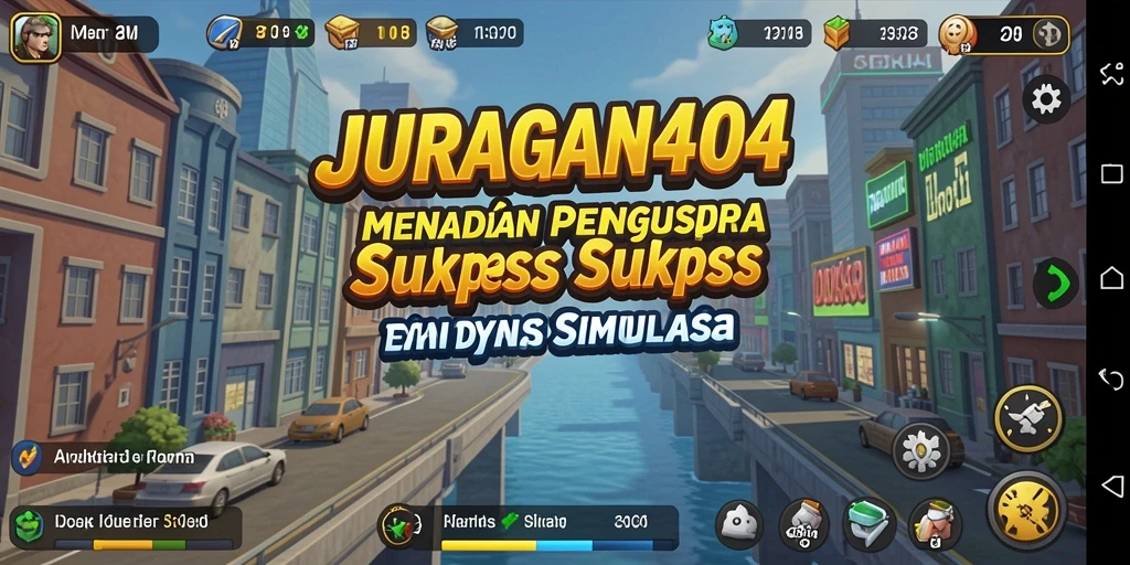 Tampilan gameplay JURAGAN404 yang menampilkan berbagai elemen simulasi bisnis.