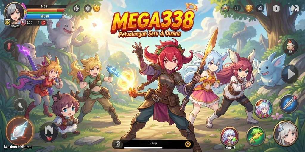 Screenshot gameplay MEGA338 yang menampilkan aksi karakter Anime.
