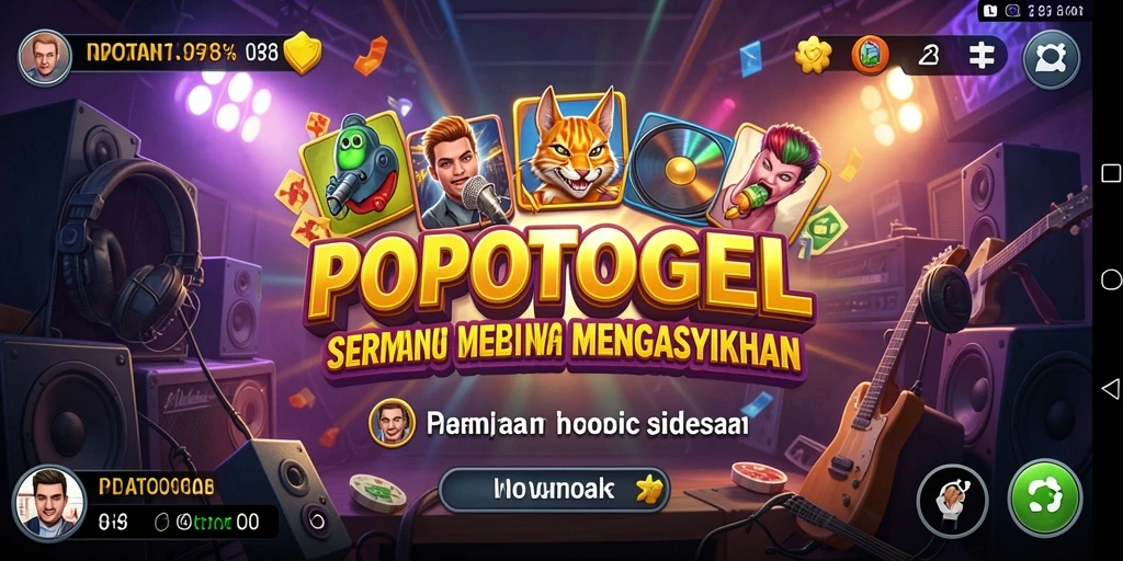 Tampilan seru gameplay POPOTOGEL dengan musik yang energik.