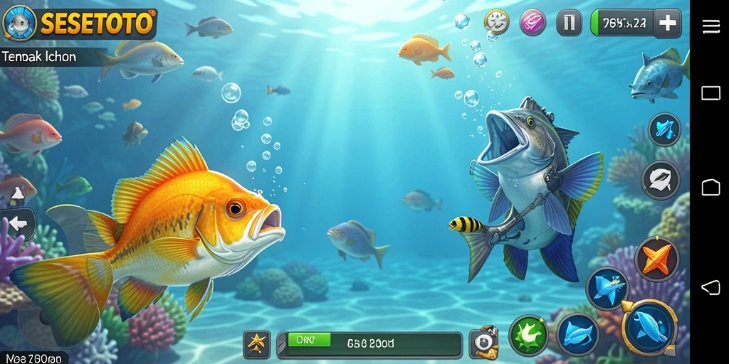 Screenshot menampilkan gameplay seru SESETOTO dengan aksi Tembak Ikan.