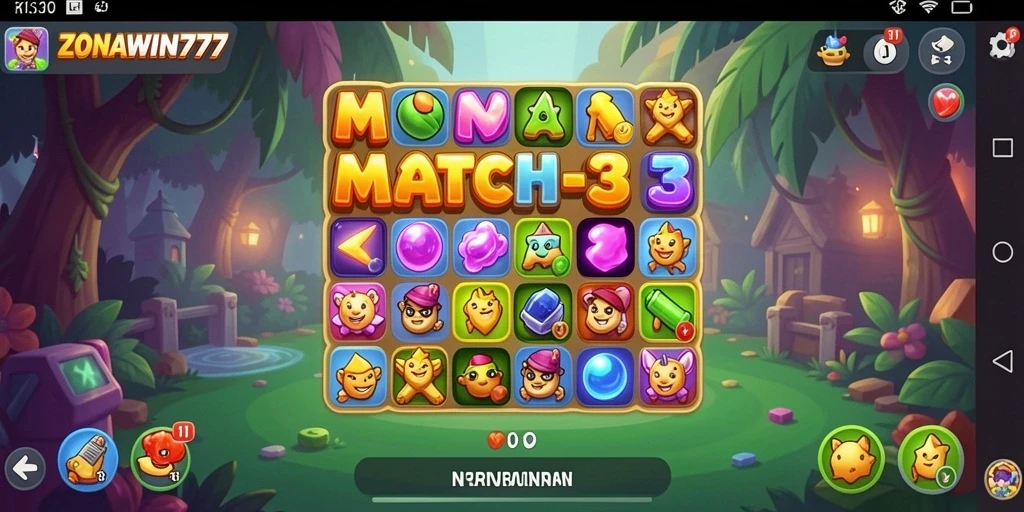 Tampilan gameplay seru dari ZONAWIN777 dengan level Match-3 yang menantang.
